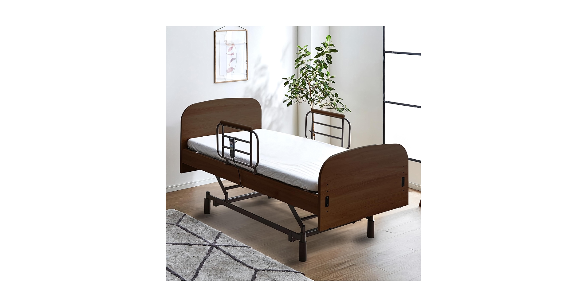 搬送&組立対応可能　電動ベッド 3モーター シングル手すり付きリモコン式 開梱設置付 電動ベッド 3モーター 介護用ベッド リクライニング