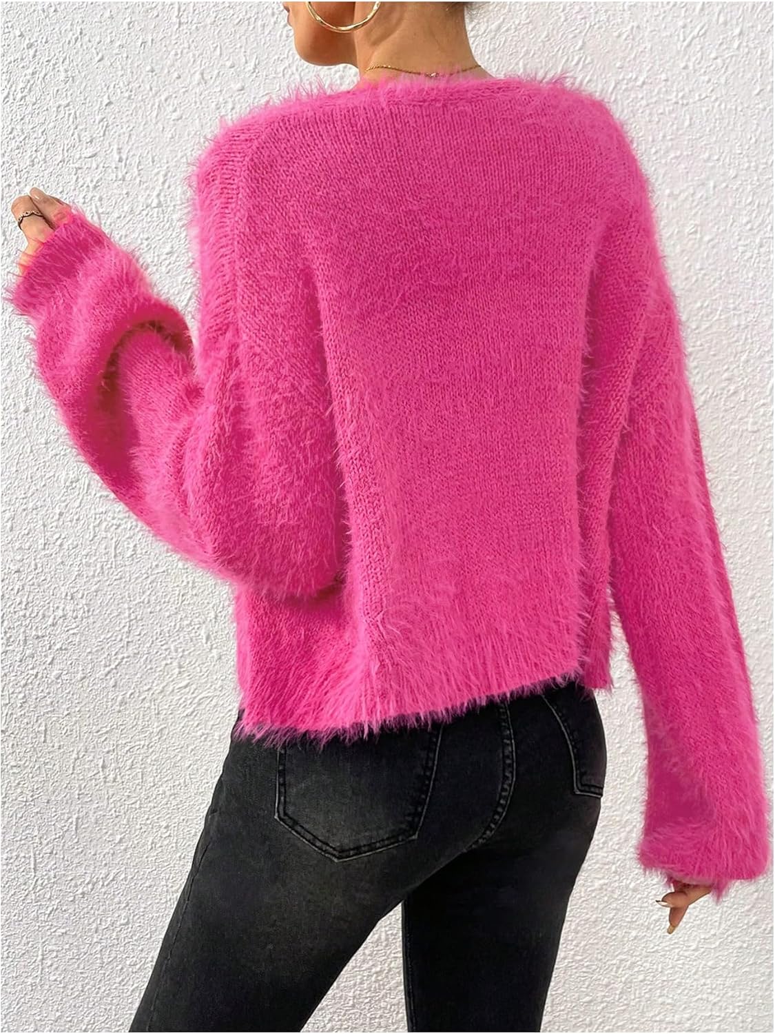 Verdusa Women's Fuzzy Crop Cardigan Long Sleeve Open Front Sweater Shrug Cardigans - Image 2