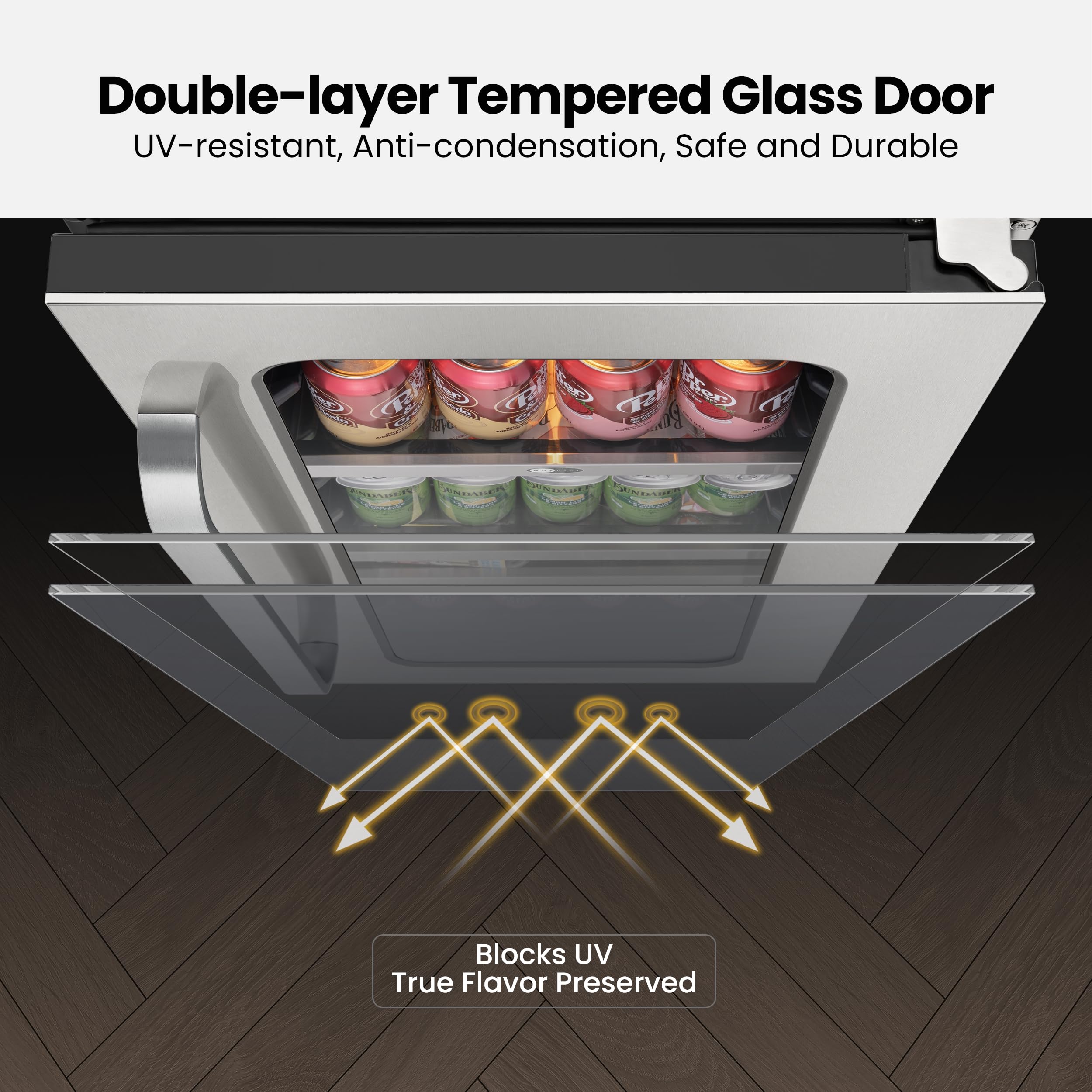 Whynter Beverage Refrigerator 15 Inch Drink Fridge With Glass Door Beverage Fridge Cooler 80 Can Under Counter Built In Freestanding Fridge 34-54°F For Soda Beer Home Bar Luxury Series on Fridge.com - View 2