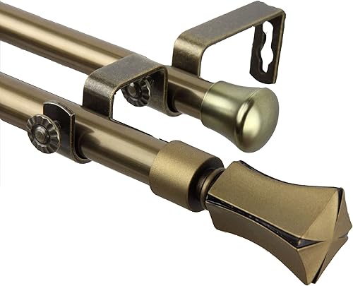Rod Desyne Fort - Barra de cortina doble, 48 x 84 pulgadas, latón antiguo