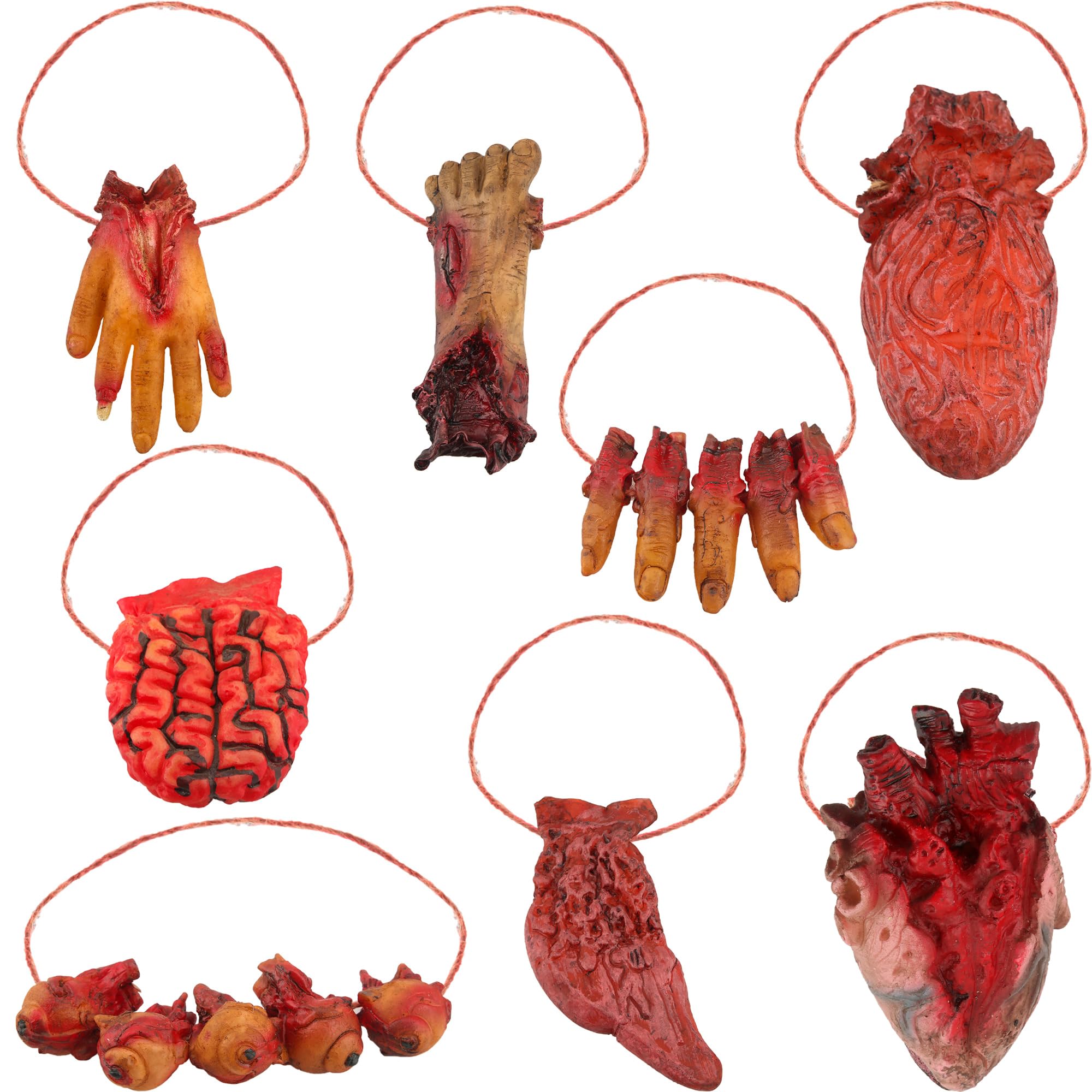8 Pack Halloween Severed Body Parts Hanging Hands Broken Props for Halloween Party Prank Props Haunted House Ornaments