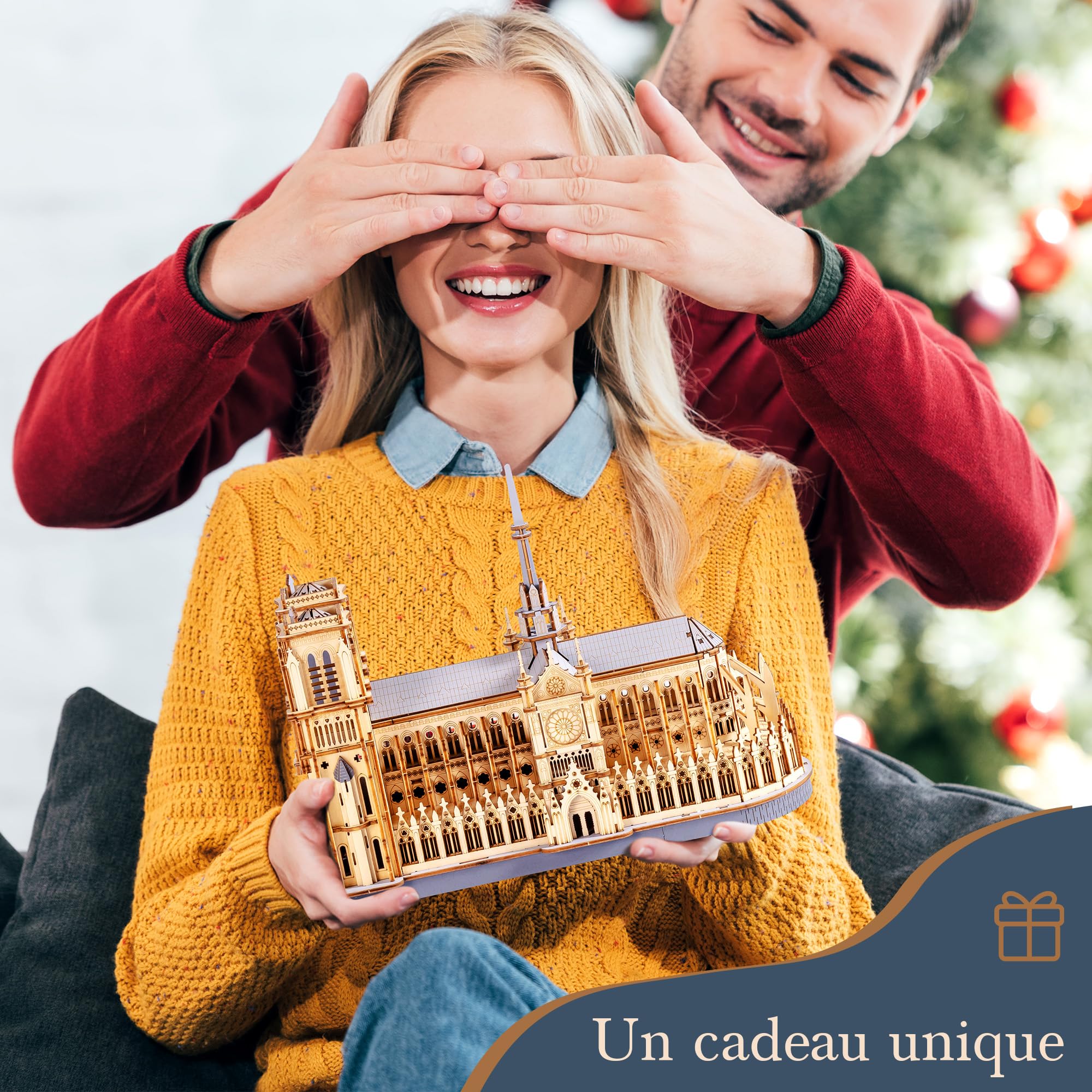 ROWOOD Notre Dame de Paris Puzzle 3D en Bois Modèle d’Architecture, 330 Pièces Kit DIY Découpe Laser pour Adultes et Adolescents, Décoration Élégante et Cadeau Créatif pour Passionnés d’Architecture
