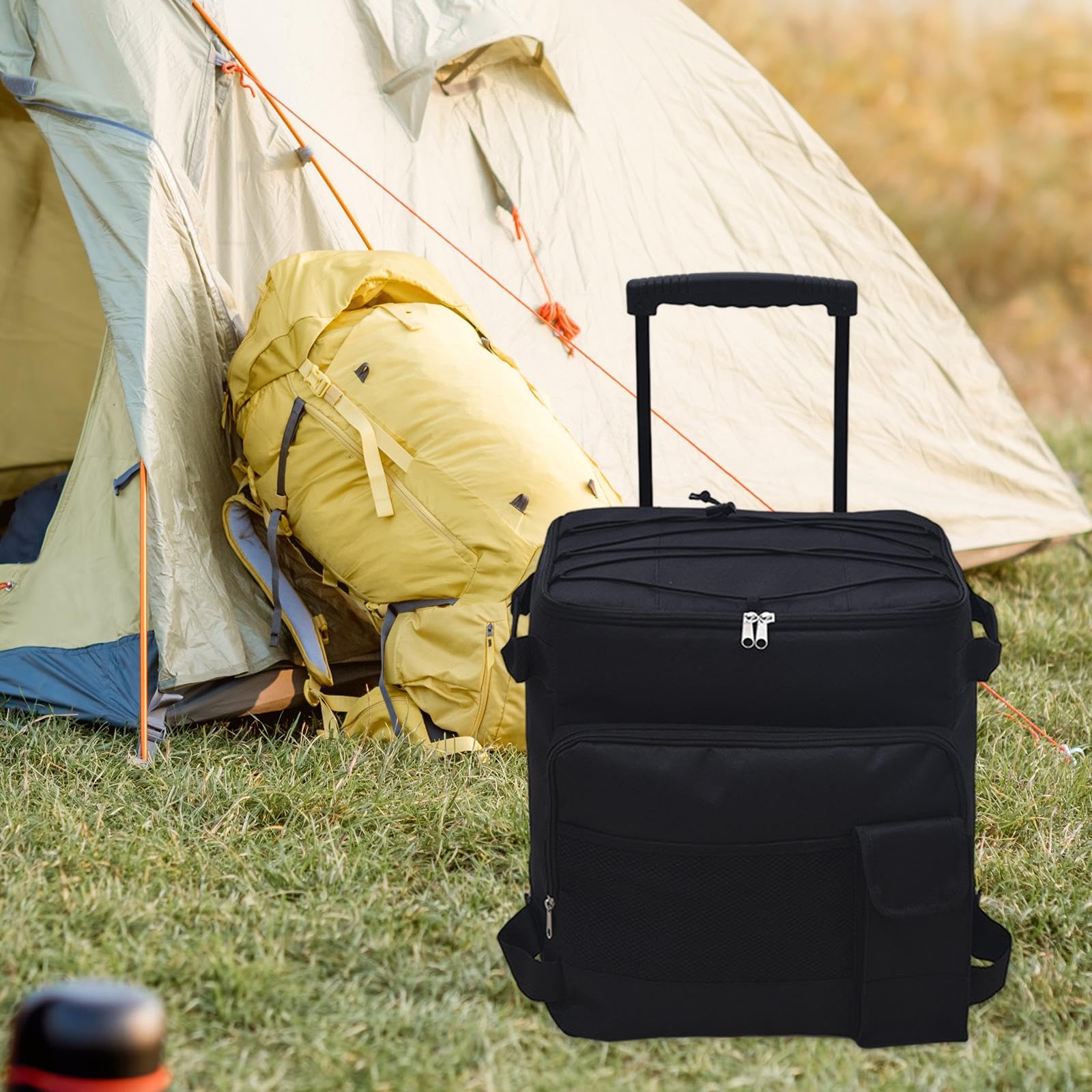 Homyl Rolling Tasche auf Rädern Kühlbox Isoliertasche Faltbar Leicht mit Ziehgriff Und Separatem Aufbewahrungsfach für Strand Wandern Outdoor Familie