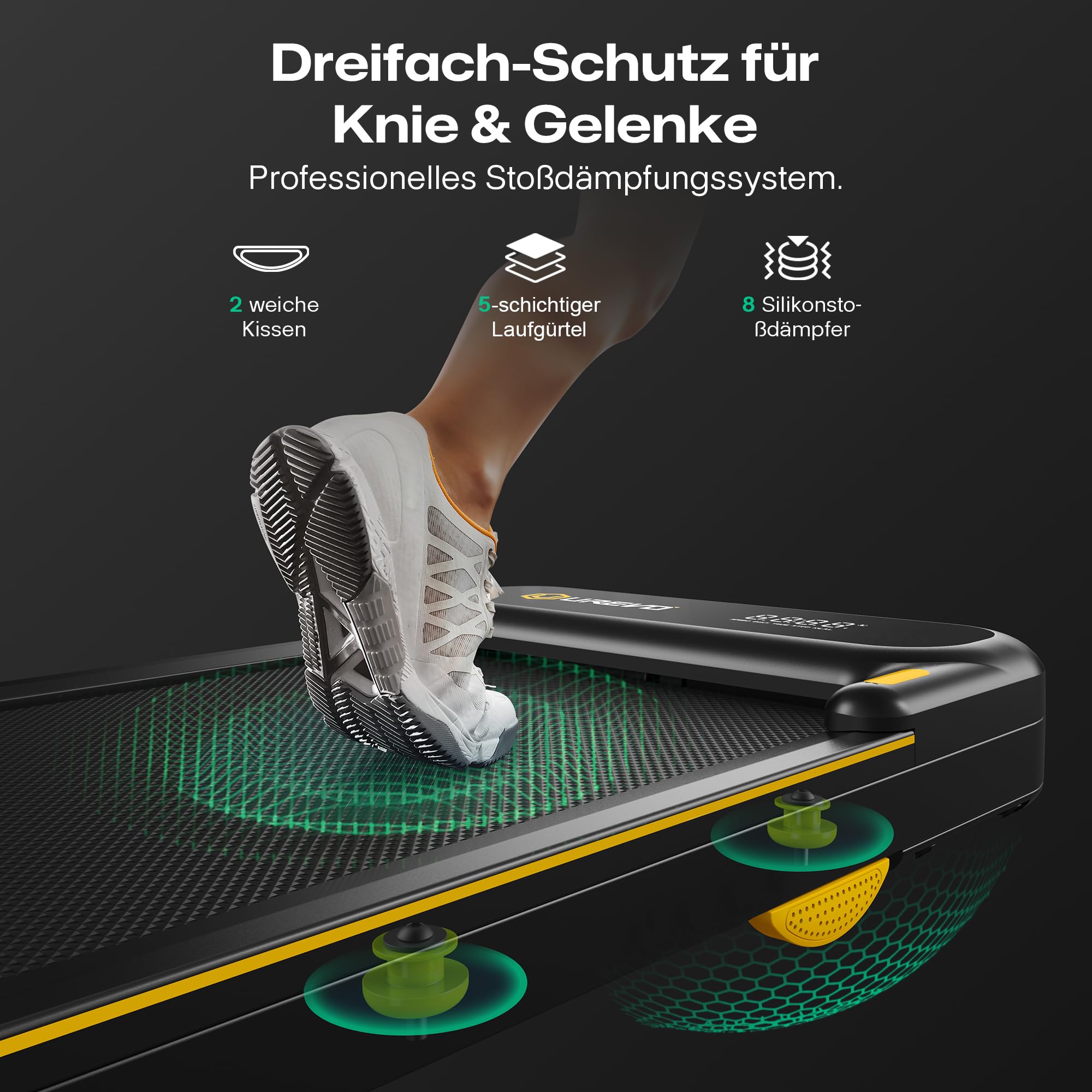 UREVO 2 in 1 Laufband für zuhause mit APP, Walking pad mit doppelter Stoßdämpfung, ‎1-10 km/h Laufband Klappbar mit Fernbedienung und LED-Anzeige für Zuhause/Büro