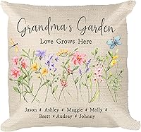 Vista 1 de Almohada personalizada de flores silvestres del jardín de la abuela con nombres de nietos, regalo de apellido familiar, perfecta para mamá, nana