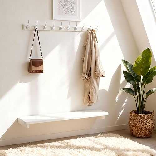 Miniatura 5 de WEBI Perchero de pared, 10 ganchos, 38 14 pulgadas de largo, ganchos para abrigos montados en la pared, perchero de bambú para colgar abrigos, ropa,