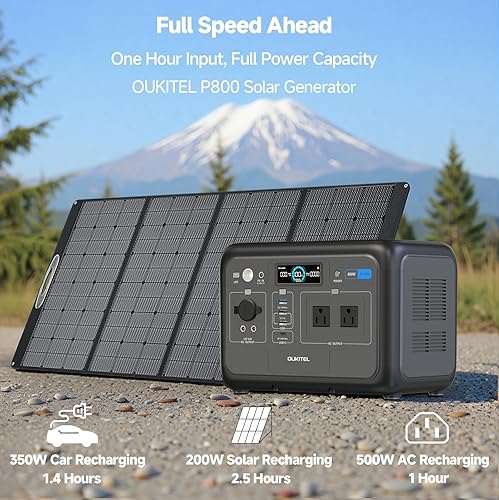 Miniatura 3 de OUKITEL Generador solar de 512 Wh, estación de energía portátil + panel solar de 200 W, LiFePO4 (pico de 1600 W), carga rápida de 500 W, para
