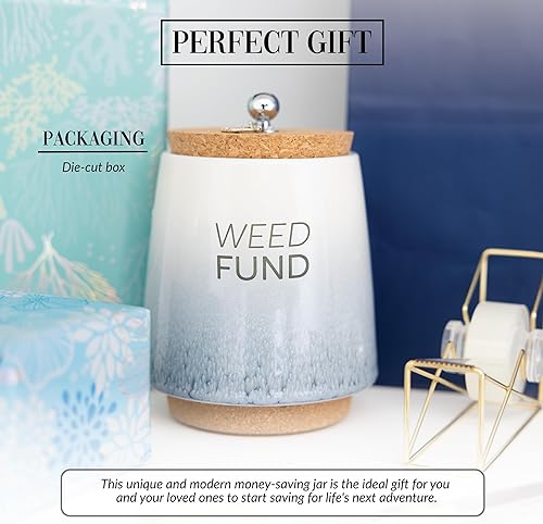 Miniatura 3 de Pavilion Gift Company Weed-Caja de ahorros de cerámica de 6.5 pulgadas, azul, beige, marrón