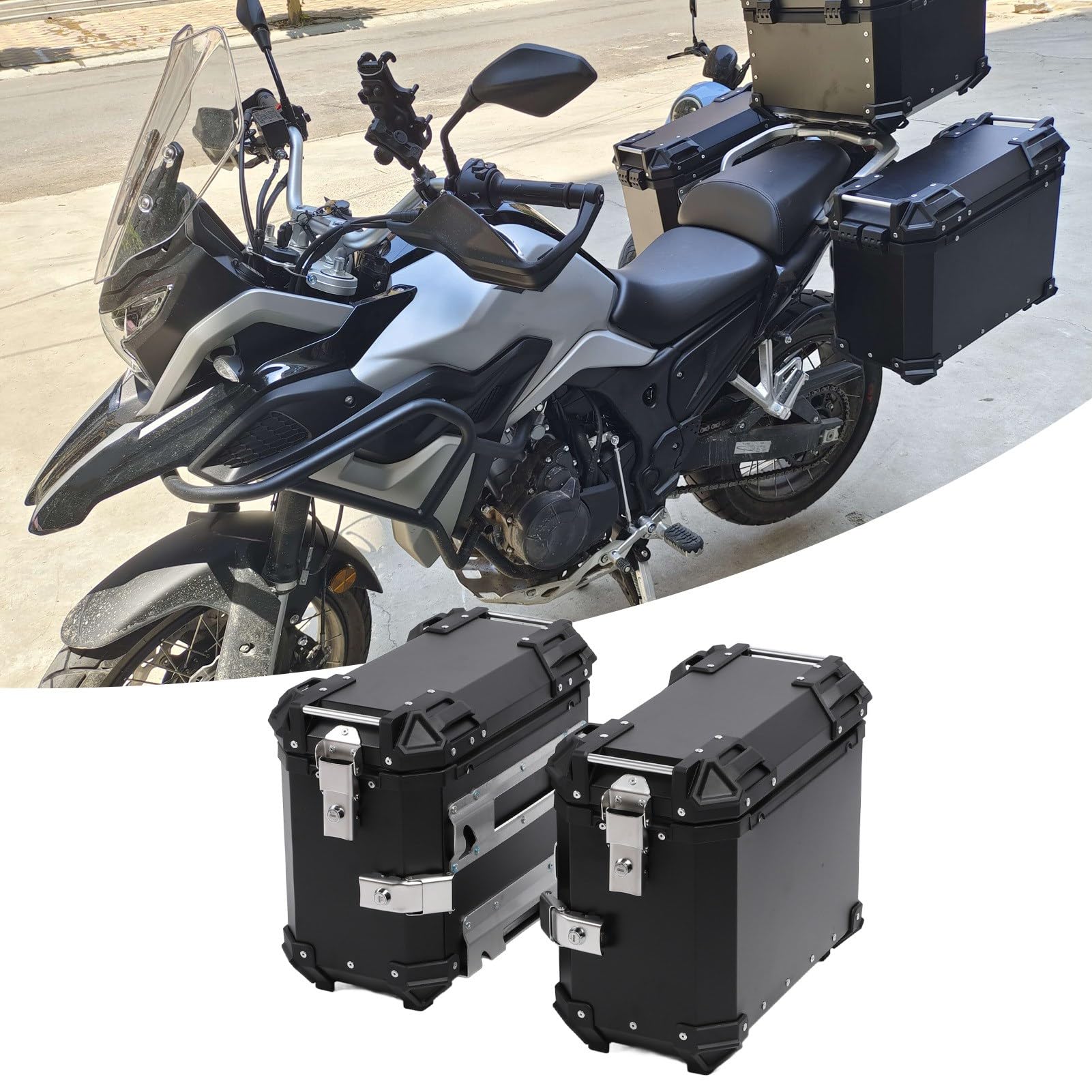 Drfeify Universeller Motorrad-Seitenkoffer, Aluminiumlegierung, Harte Seitenbox, 35 L, mit Schlosshalterung, Wasserdicht, Staubdicht, Reflektierendes Design für Tourenfahrer für (Black)