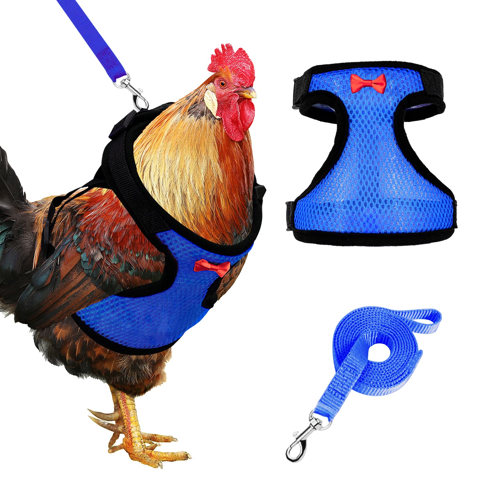 Adhafera Chicken Harness with Leash, Upgraded Double Adjustment Chicken Harness and Leash Set for Hens, Duck, Goose, Small Pet (Bule, L)