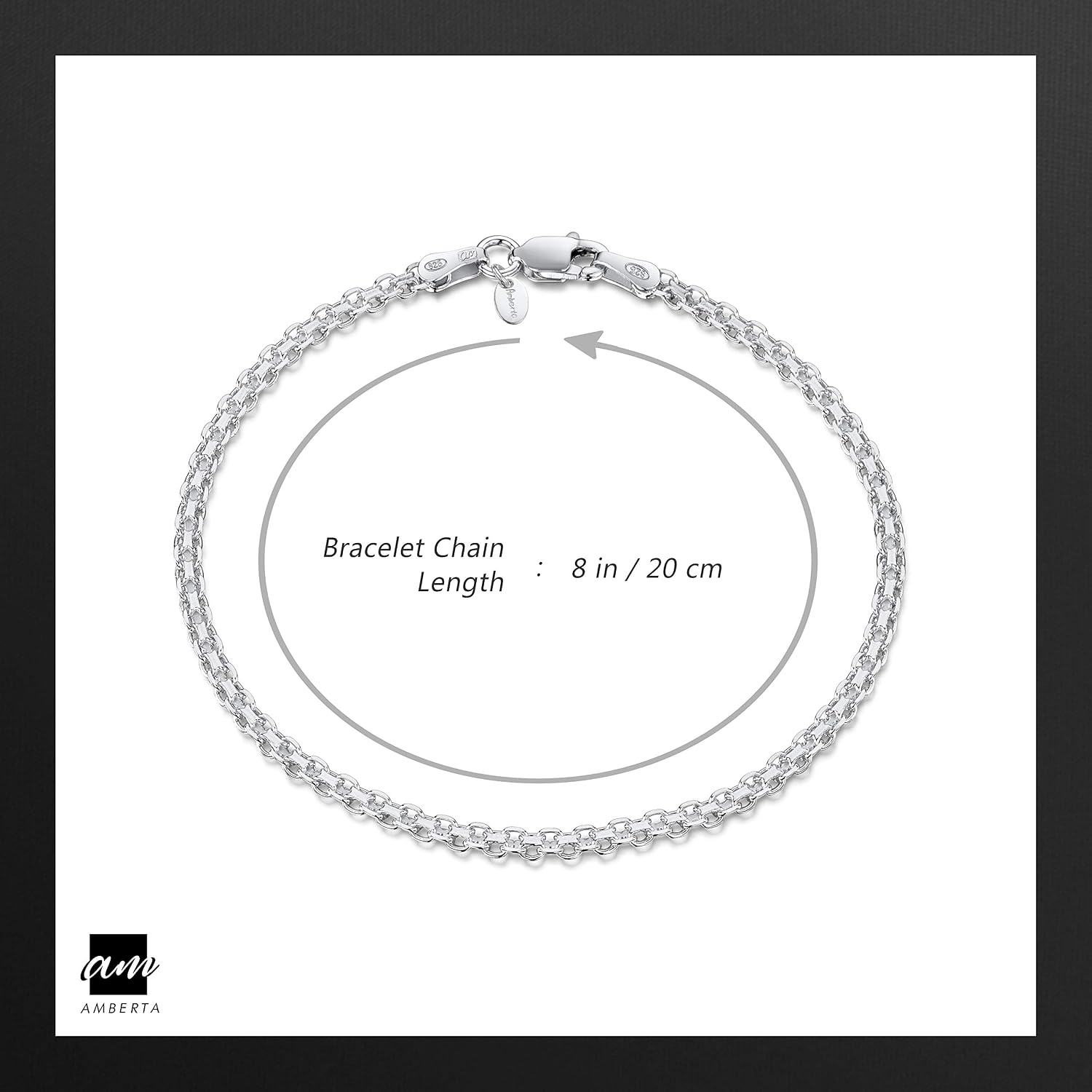 Amberta 925 Sterling Silver 2.2 mm Bismark Chain Bracelet Size 7" 7.5" 8" in image 3