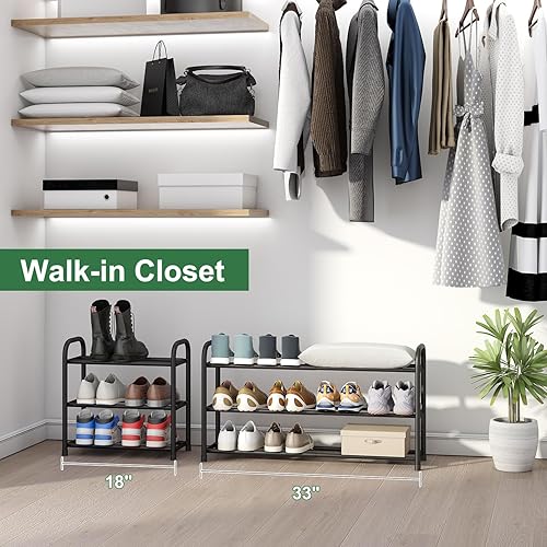 Miniatura 2 de Zapatero para armario, organizador de zapatos expandible de 3 niveles, organizador de almacenamiento de metal ajustable negro para zapatos, estante