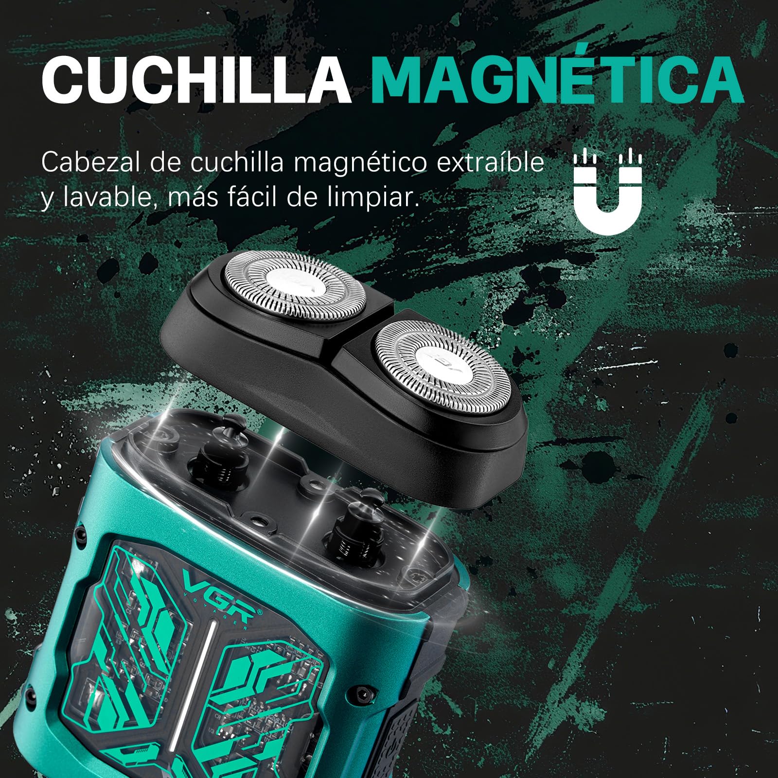 VGR 344 Mini Afeitadora Electrica Hombre, Afeitadora Electrica Hombre Portátil de Viaje con Cuchillas Giratorias Dobles Magnéticas Para Una Fácil Limpieza, Resistente al Agua IPX6, Carga USB, Verde