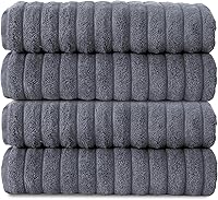 Vista 27 de Classic Turkish Towels - Juego de 6 toallas de lujo de la colección Brampton acanaladas de 100% algodón turco, de secado rápido, suaves y Platino