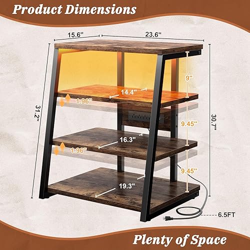 Miniatura 3 de Armocity Soporte multimedia AV de 4 niveles con regletas de alimentación, soporte estéreo con luces LED, estante de torre de audio con estantes