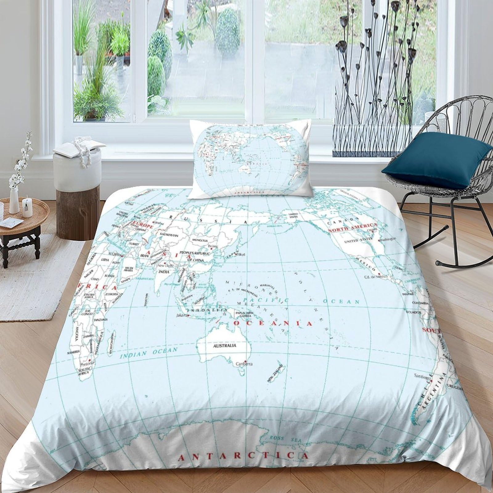 AAHARYA World Map Duvet Cover Set with Pillowcases,kids Adults Creative 3D Globe Bedding Sets with Zipper Closure,Soft Microfiber Quilt Cover Single（135x200cm）