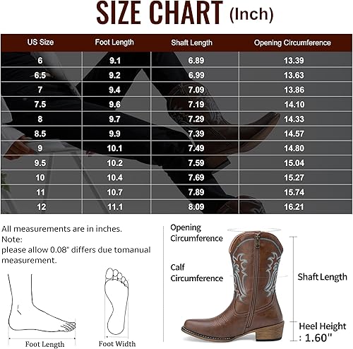 Miniatura 5 de Jeossy Botas vaqueras para mujer, vaquera occidental, a media pantorrilla, puntera redonda, bordadas, con cremallera interior