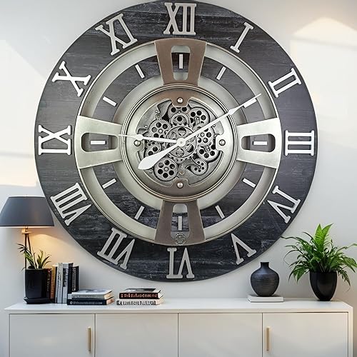 ImprovingLife The Gears Clock Reloj de pared con engranaje móvil real de la línea Inglaterra (negro vintage, 36 pulgadas (35.4 in)