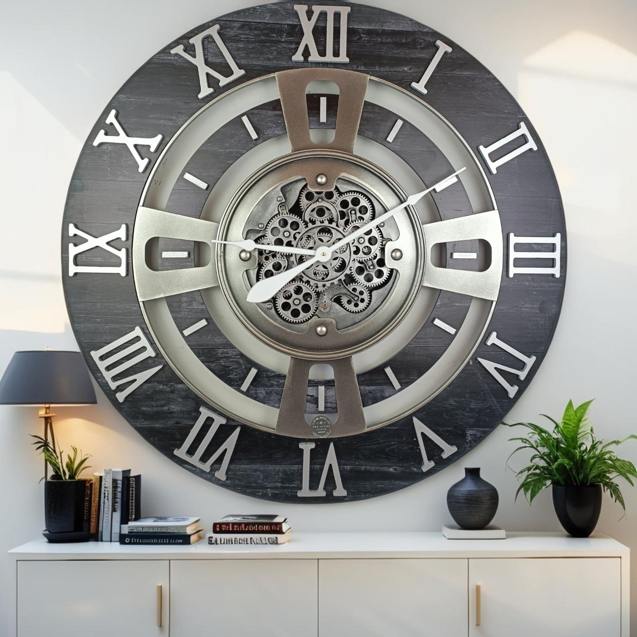 ImprovingLife The Gears Clock Real Moving Gear Wall Clock England Line (Vintage Black, 36 inches (90 cm))