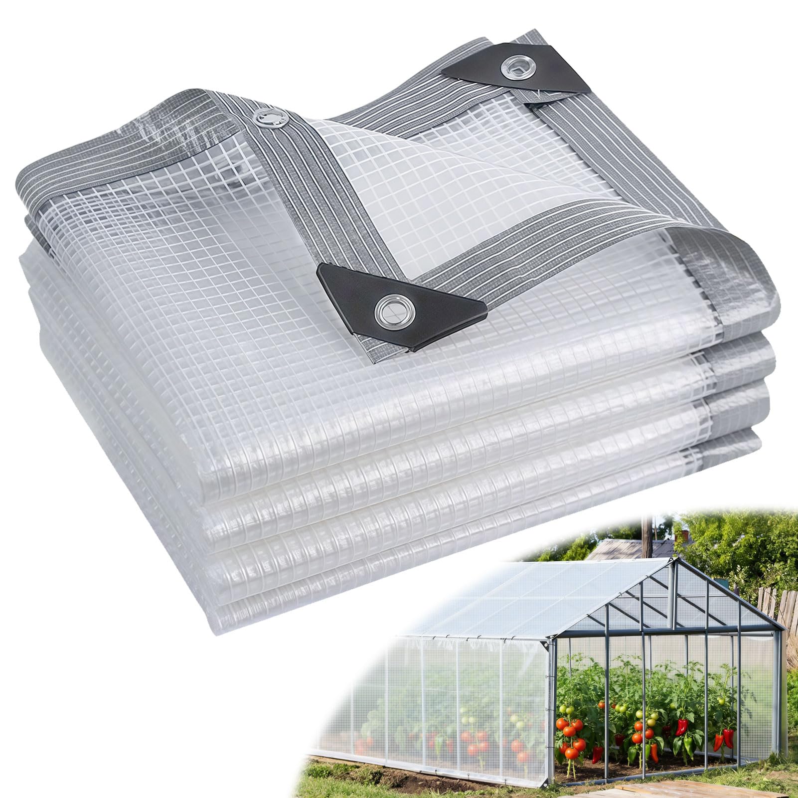 4m x 5m 170GSM Clear Tarpaulin Waterproof Heavy Duty, Tear-Resistant Transparent PE Tarp Cover with Rubber Corners, UV Resistant Cover for Garden, Greenhouse, Groundsheet, Chickencoop, Gazebo, Pergola