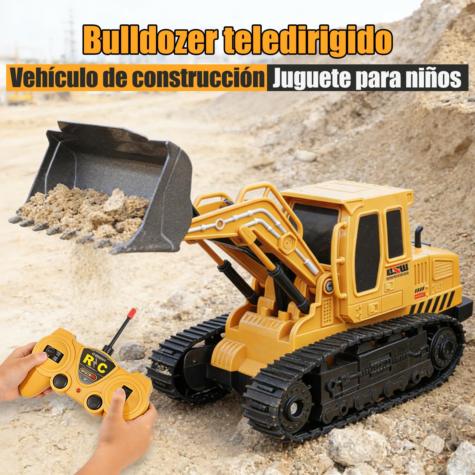 Jiakora Bulldozer Teledirigido, Juguete de Vehículos de Construcción, Pala Cargadora Teledirigida, Excavadora RC de 2,4 GHz con Luces Sonoras y 2 Batería Recargable, Regalo para Niños de 4 a 12 Años