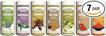 Iyush Herbal Ayurveda Katha Amla Reetha Shikakai Indigo Hibiscus Bhringraj (pack of 7, Total 700gm) 100gm each