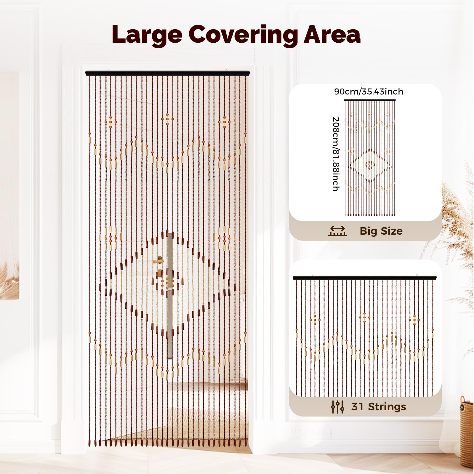 TENDA Mariel © SOFFICE a PERLINE in Stoffa Morbida Anti insetti antirumore a Fili BEIGE