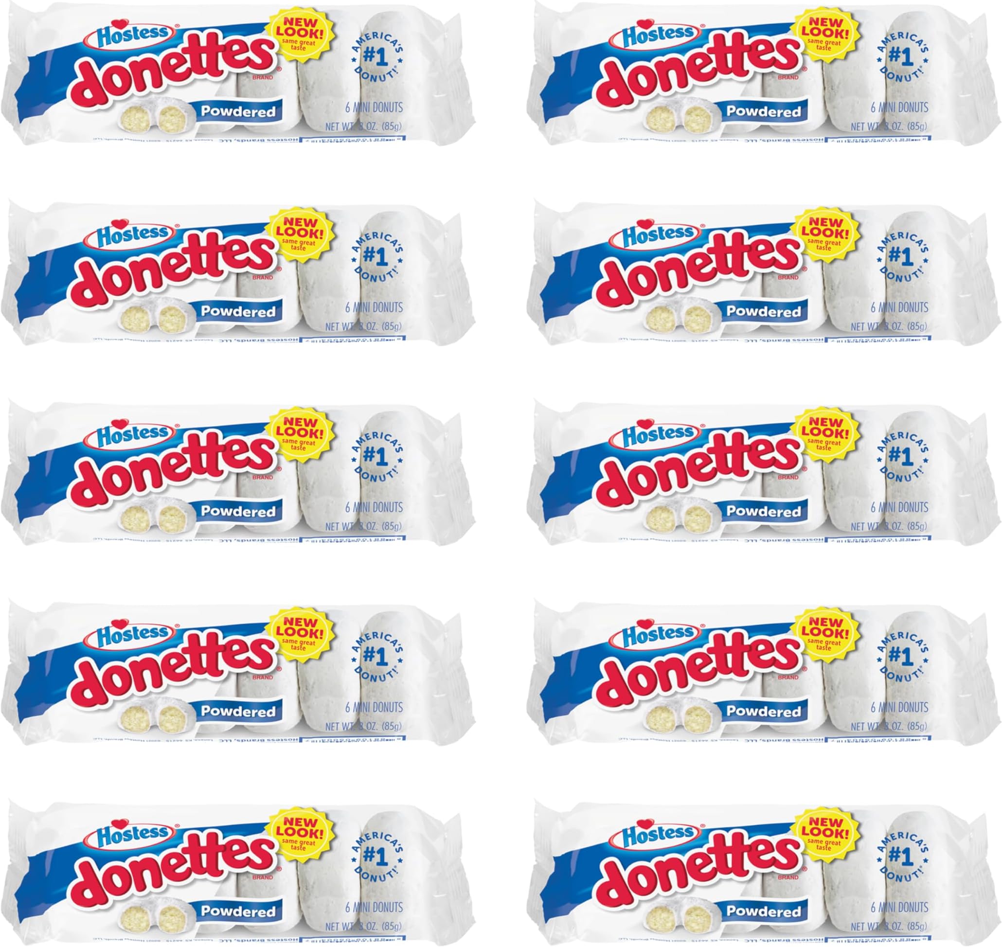 Hostess Powdered Sugar Donettes, 6 Bags (Pack of 10)