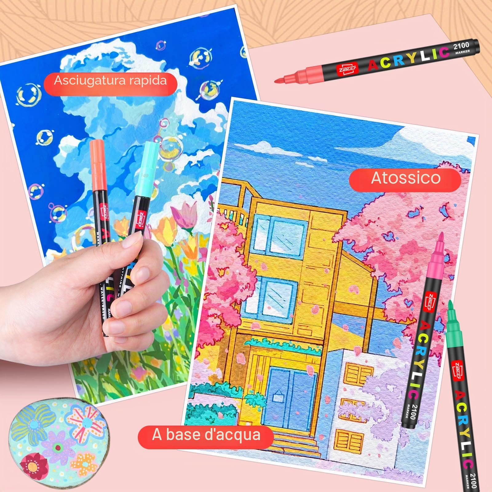 Laconile 168 Colori Acrylic Paint Markers – Pennarelli Acrilici a Punta Singola con Punte di Ricambio – Paint Pens Ideali per Pietra, Vetro, Legno, Metallo, Ceramica e Tela