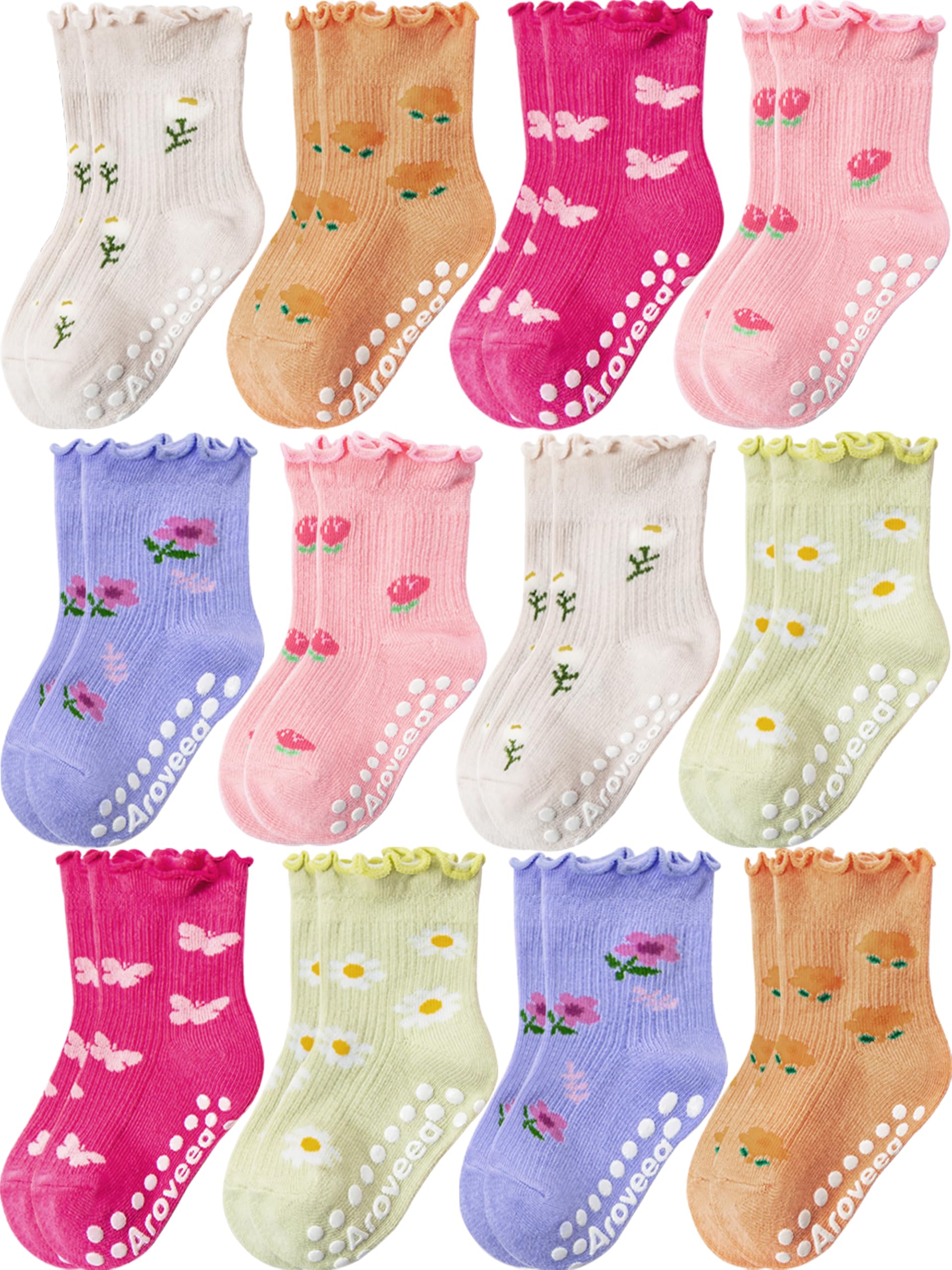Baby Toddler Girls Socks Grip Ruffle Non Slip Kids Cotton 12 Pack Socks