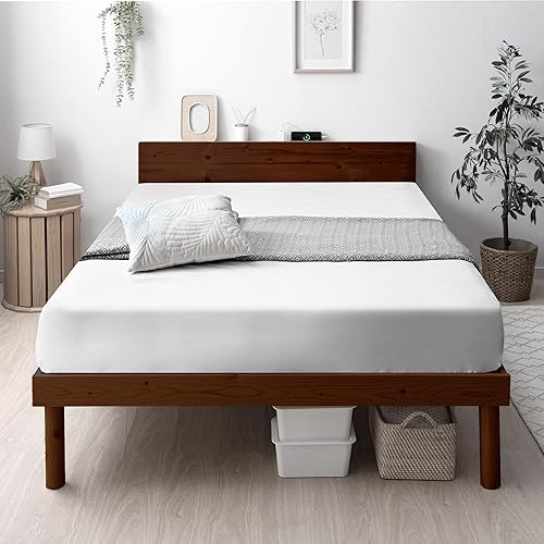 タンスのゲン Tansu no Gen King Bed Frame with Headboard and Charging Station, Solid No