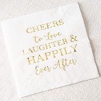Vista 3 de Crisky 3-Ply 50 Count Bridal Shower Napkins Disposable Cocktail Napkins Gold Foil Text Beverage Napkins for Engagement Party Decorations & Wedding