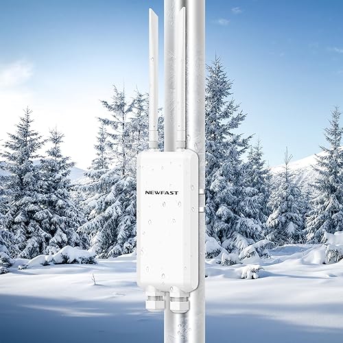 NEWFAST Punto de acceso al aire libre de largo alcance AC1200 NF-A882, extensor WiFi para exteriores IP66 con 3 puertos Gigabit, repetidor WiFi