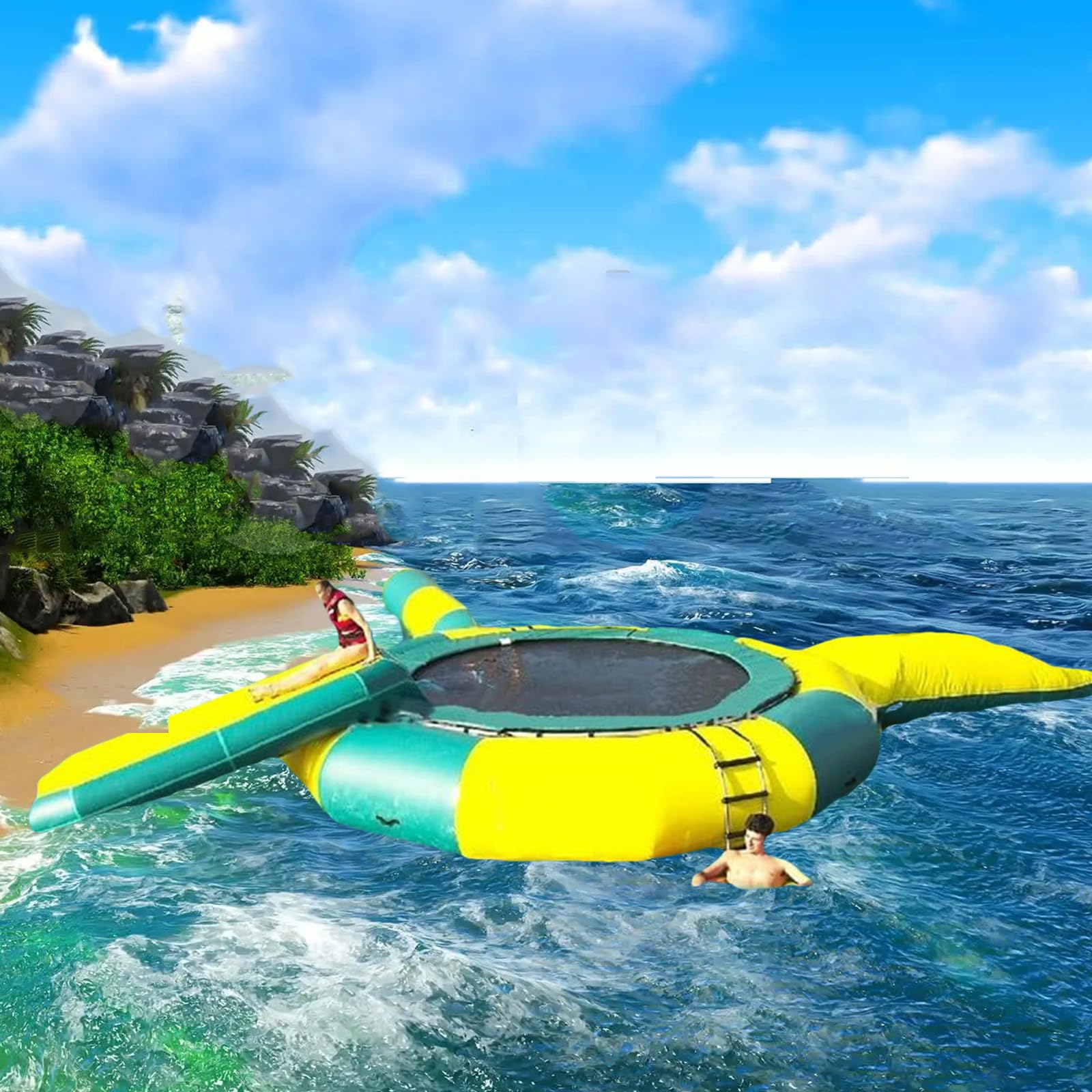 Lake Water Trampoline?3/4/5M Large Inflatable Swim Platform Water Trampoline Recreational Water Bouncer Floating Trampoline &Slide/Tube/Jumping for Lake (16FT)