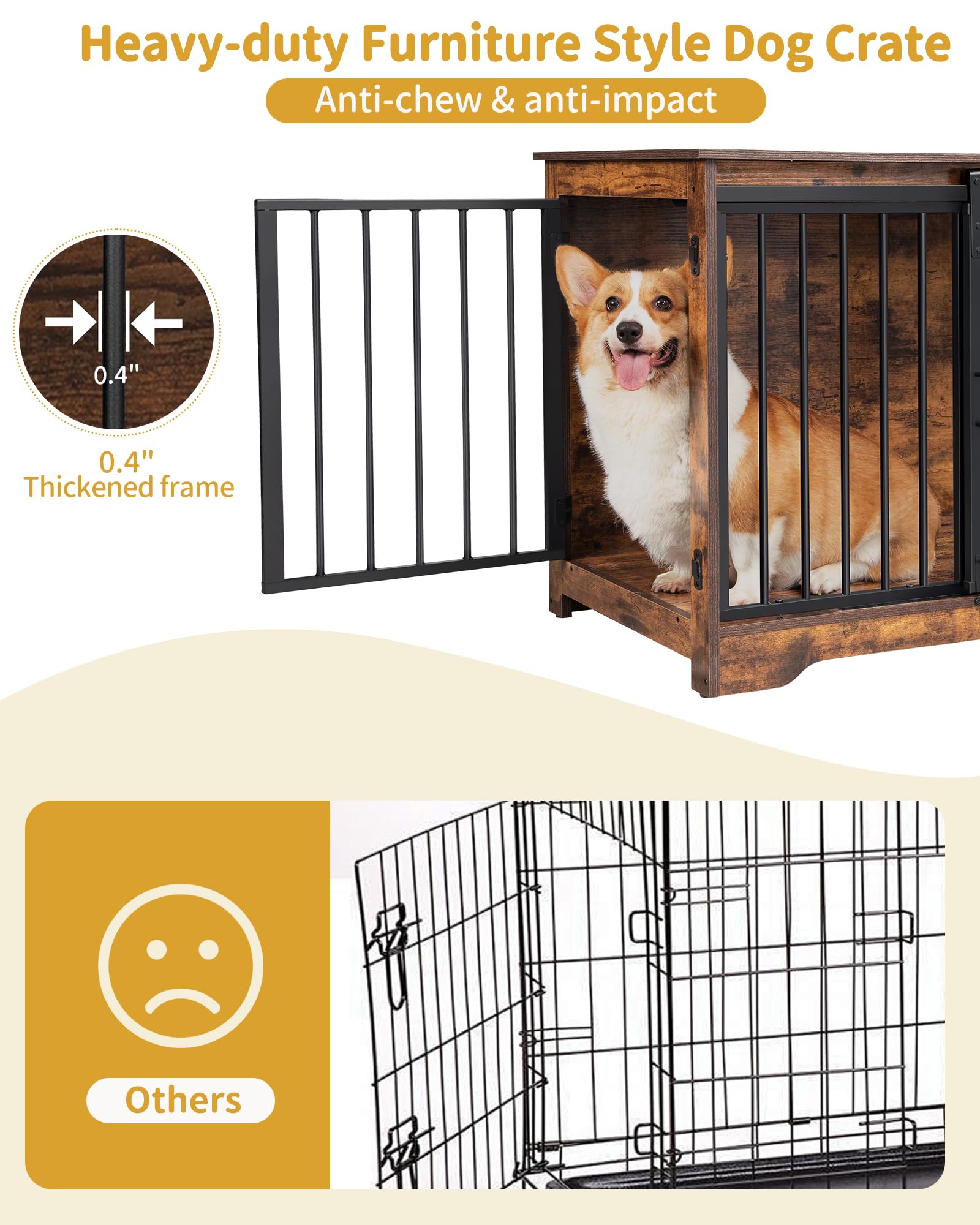 Hzuaneri Hundekäfig Möbel, 81cm hundebox für zuhause, Schiebetüren, 2 Türen, Moderne hundebox Holz Indoor für kleine/mittlere Hunde, Hundekäfig für Zuhause, 81 x 55 x 67,5cm, Vintagebraun DFC83601B