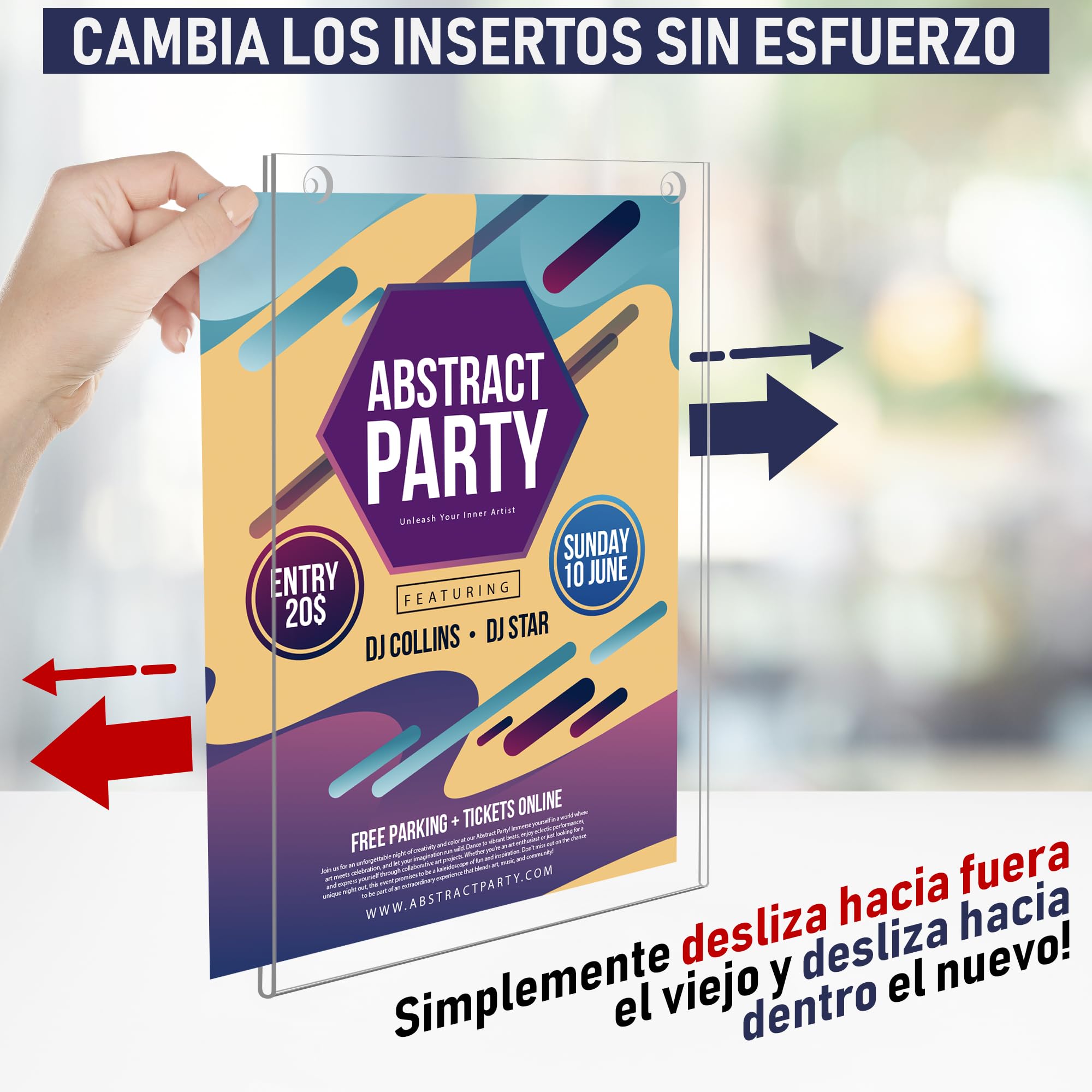 Soporte de letrero acrílico A4 – 6 Unidades, Portapapeles de marco transparente con múltiples opciones de montaje incluidas, soporte de pared para carteles, tablero de mensajes de plástico