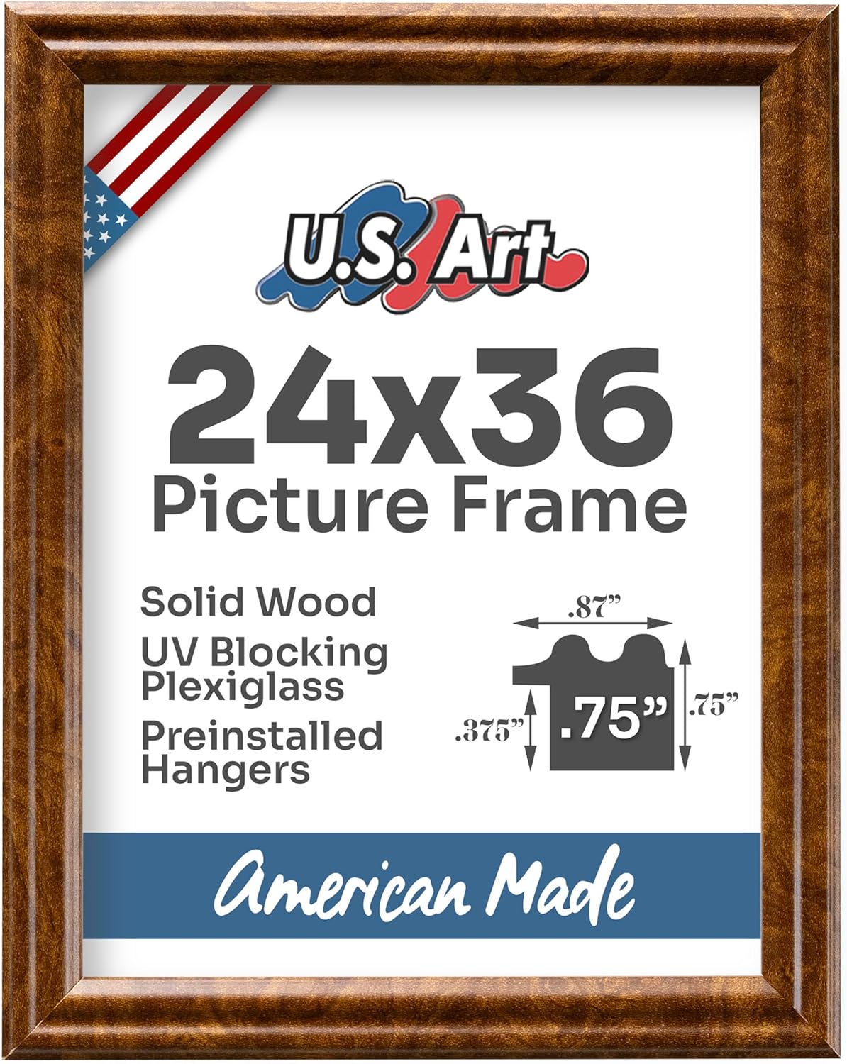 24x36 Brown Burl .75 in Wooden Photo Picture Poster Frame, Wall Art Living Room and Home Decor, Personalize for Certificate, Puzzle and Document Frames
