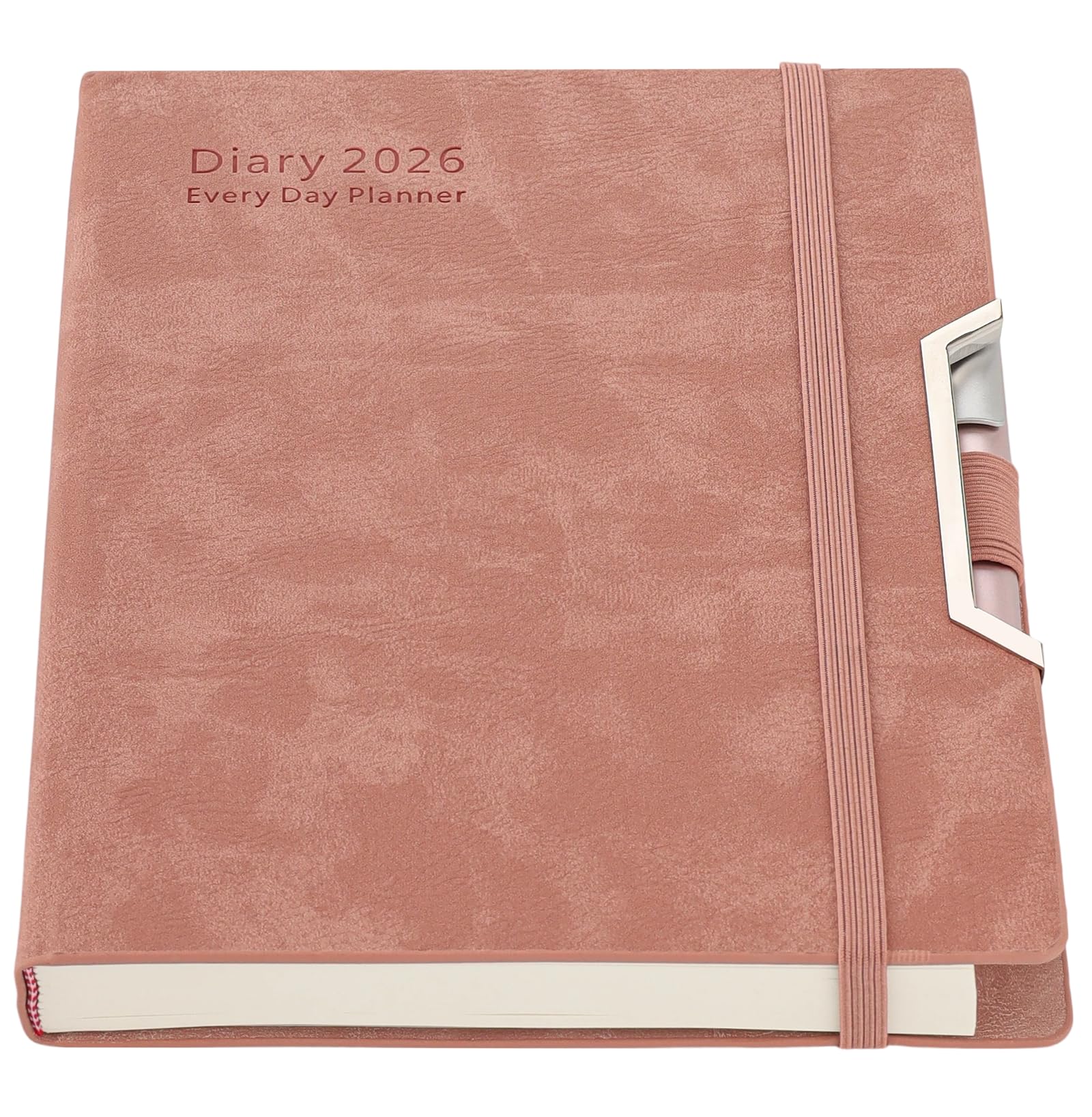 Academic Diary 2026,Diary 2026 Day Per Page, Hardcover Organized from Jan 2026 to Dec 2026, Agenda A5 Daily Monthly Planner with Monthly Tabs, Inner Pocket,Pen,Pen Loop,Stickers (Pink)