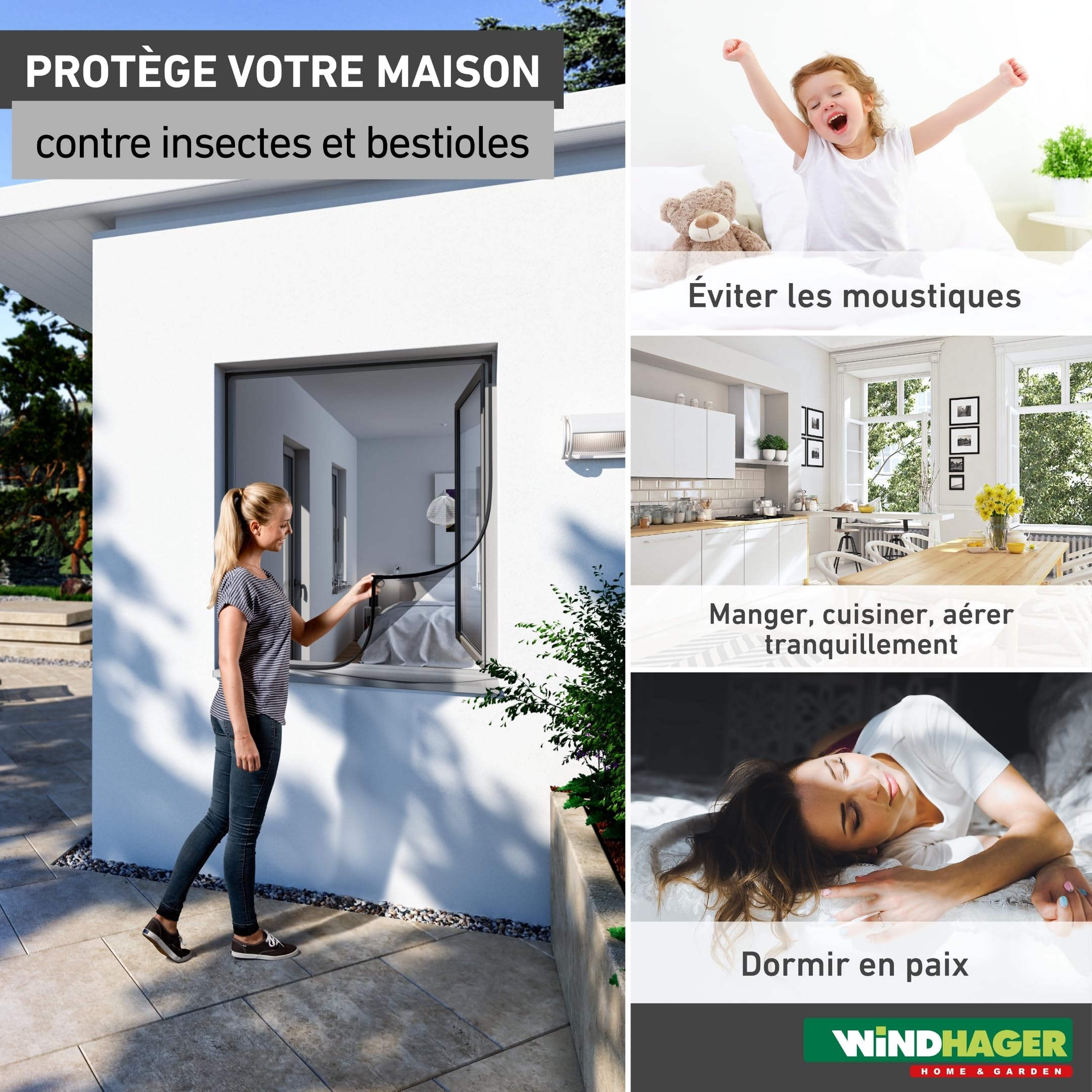 Windhager Moustiquaire fenêtre magnétique, 100x120 cm, blanc, cadre aimanté sans perçage, maille fibre de verre résistante, recoupable, montage facile pour fenêtres standard, 04300