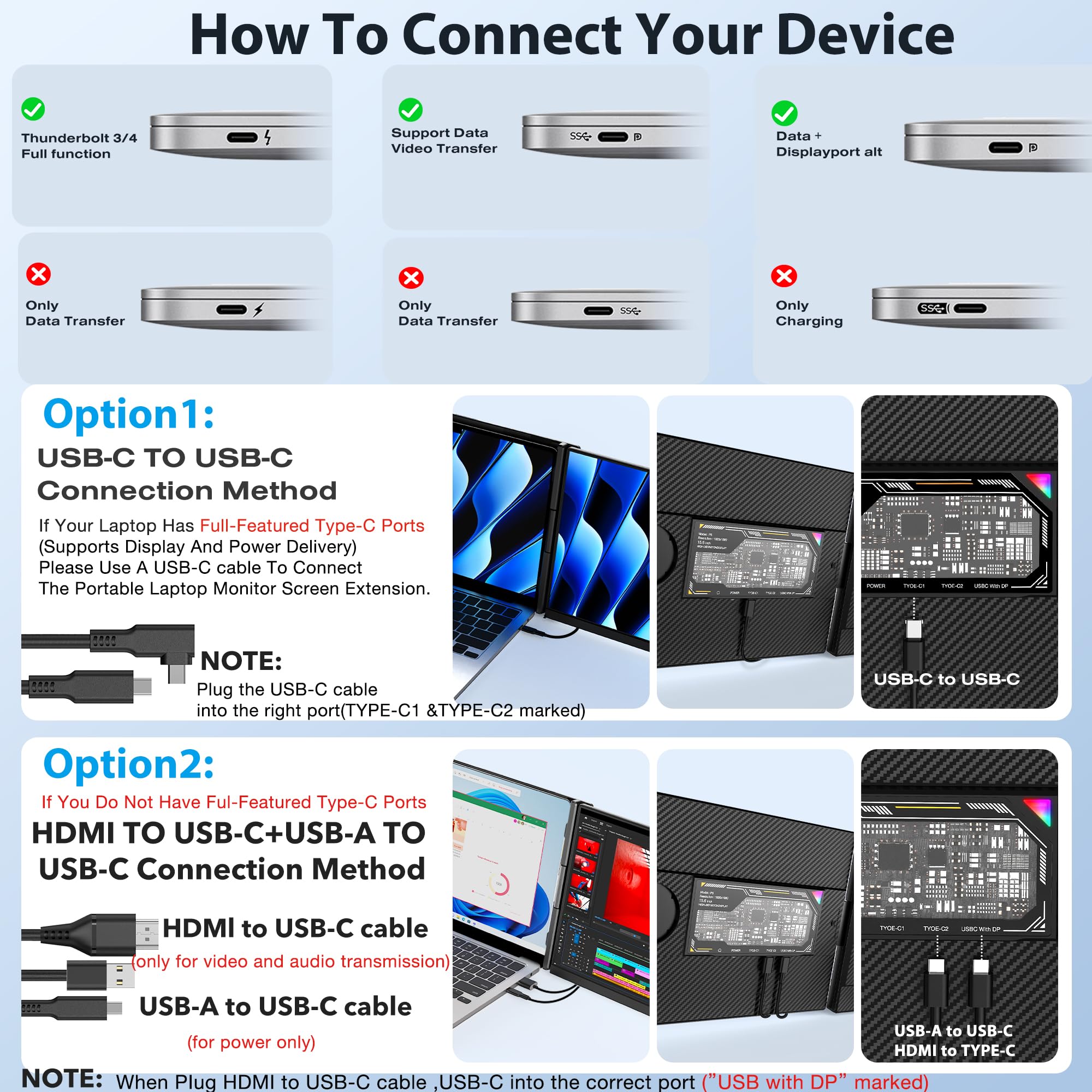 Kwumsy Monitor Portatile 15,6 Pollici, 1920x1080P FHD IPS Portable Monitor Schermo, 86% NTSC Schermo Monitor Portatile Staccabile, Plug and Play Doppio Monitor Portatile Per Laptop/Mac/ Wins/Chrome