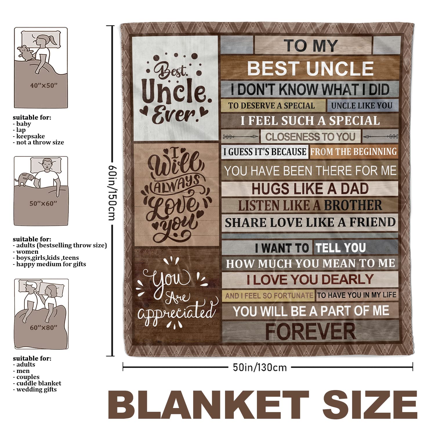 Uncle Coperta In Morbido Pile 127x152 Cm - Regalo Per Zio Da Nipote Per Festa Del Papà, Compleanno, Natale