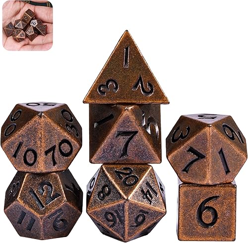 UDIXI Juego de dados de metal D&D de 0.472 in, juego de dados poliédricos de 7 troqueles para juegos de rol de Calabozos y Dragones (cobre)