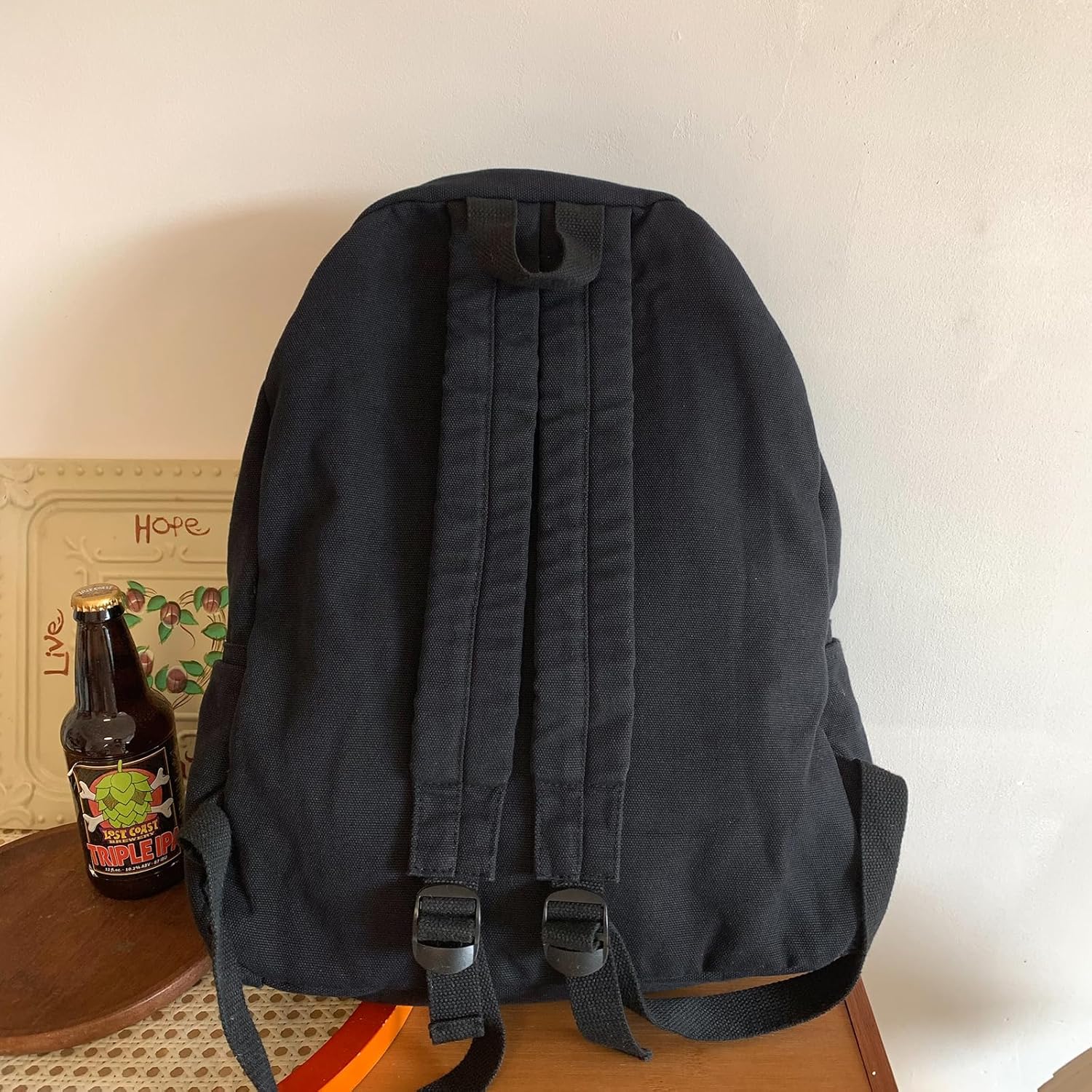 Vintage Canvas Backpack for Women Grunge Hippie Cute Boho School Backpack Casual Y2K Aesthetic Backpack (Black) - Image 3