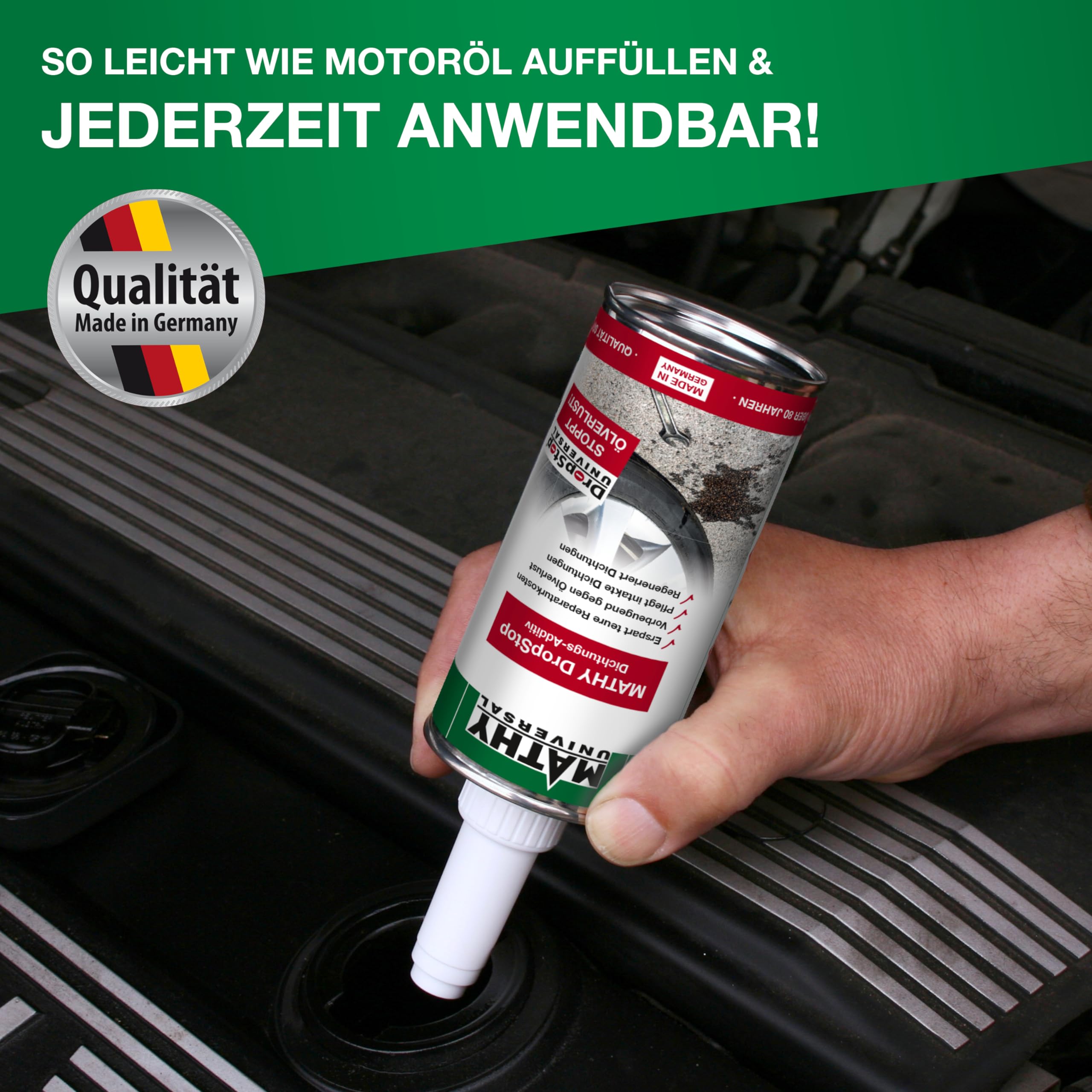 MATHY-DropStop Dichtungs-Additiv (250 ml) - Öl-Additiv stoppt Ölverlust im Motor, Getriebe, Hinterachsen & Servolenkungen - regeneriert Dichtungen