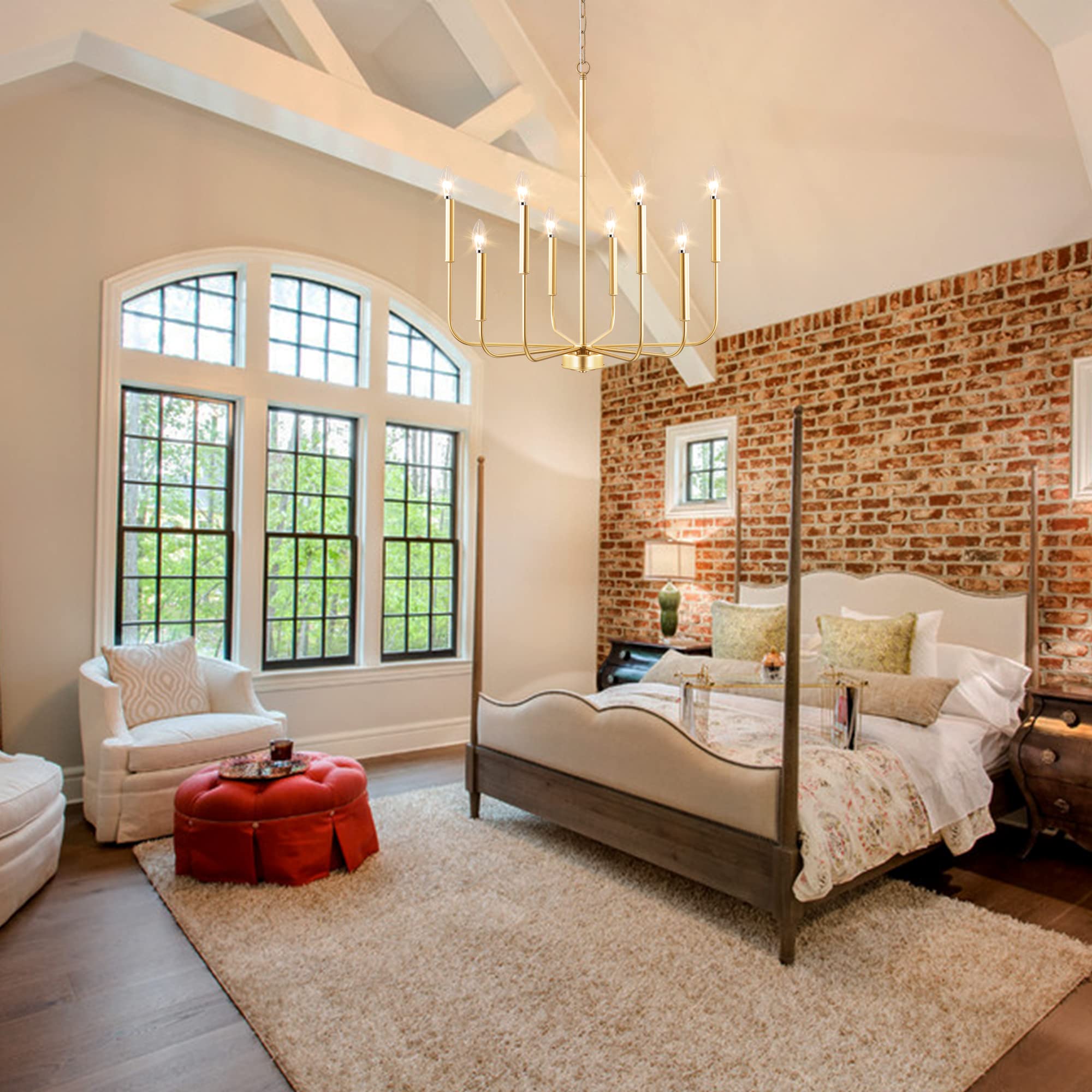 ZLNIDJIA Modern Gold Chandelier for Dining Room 8 Lights Farmhouse Chandelier Classic Candle Chandeliers Hanging Lighting Fixtures for Foyer Kitchen Island Living Room Entryway