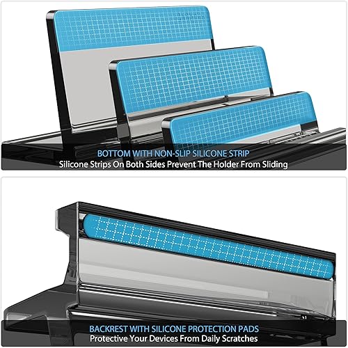 Miniatura 5 de CoStySee Soporte vertical para laptop de 3 ranuras para escritorio, hecho de acrílico de alta calidad para ahorrar espacio para todas las