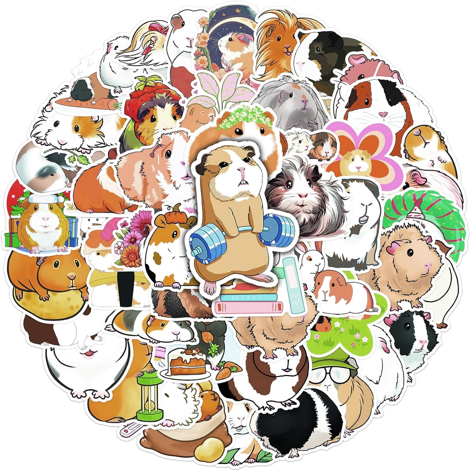 JAXICREY 102 Pcs Guinea Pig Stickers, Cartoon Guinea Pig Stickers, Waterproof Vinyl Sticker for Supplies Decor, Water Bottle, Laptop, Car, Skateboard, Suitcases, Children, Teens Boys and Girls
