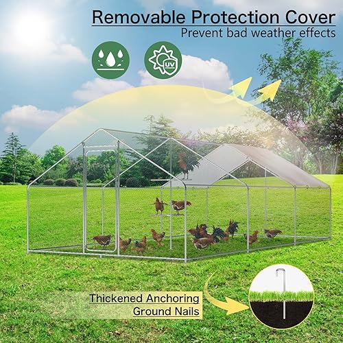 Miniatura 4 de Gallinero de metal grande con marco de escalada jaula para aves de corral con cubierta impermeable y anti-UV, gallinero de acero galvanizado con