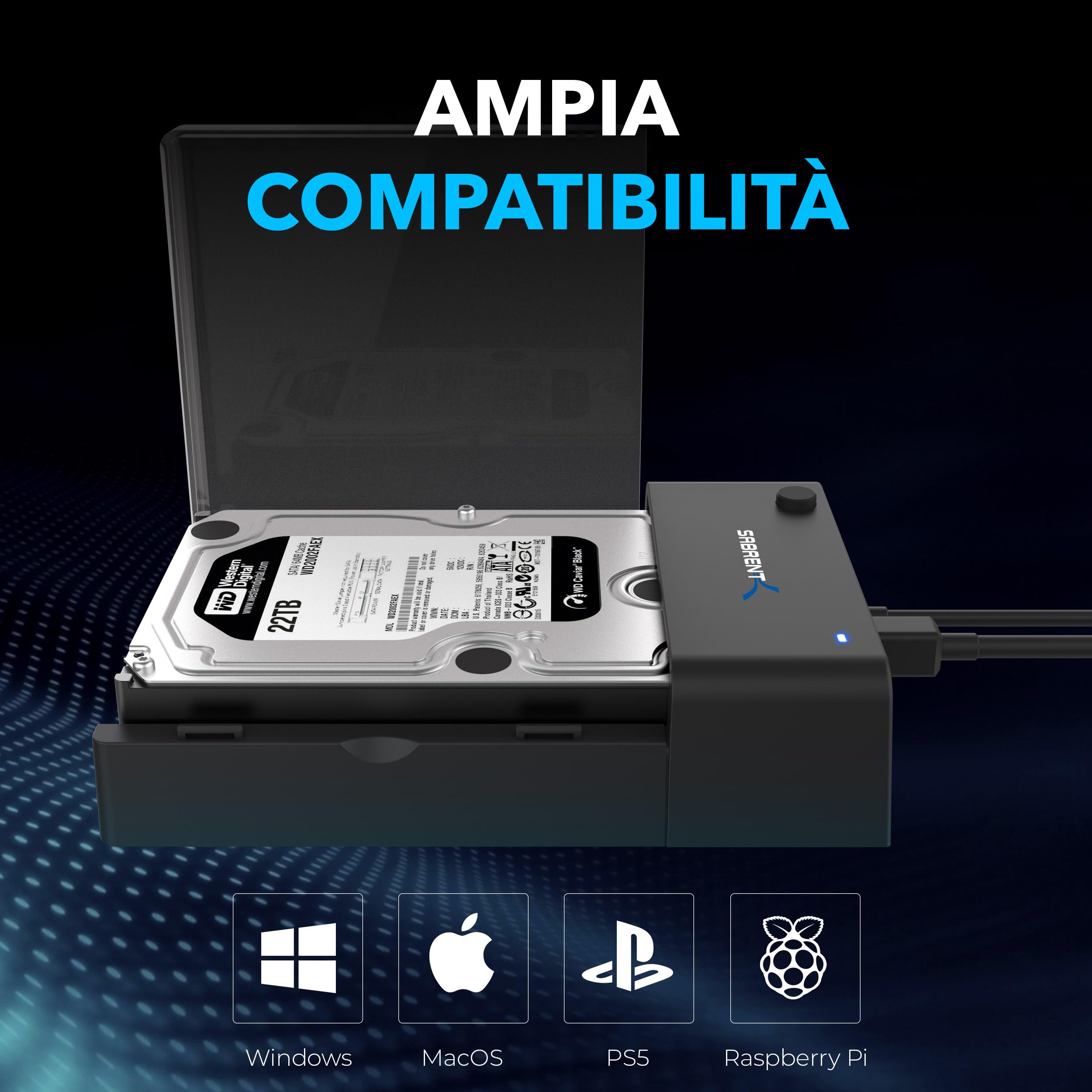SABRENT Docking Station SSD Hard Disk Esterno HDD 2.5 o 3.5 pollici, USB 3.2 Gen 1 a SATA [Supporta UASP] (EC-DFLT)
