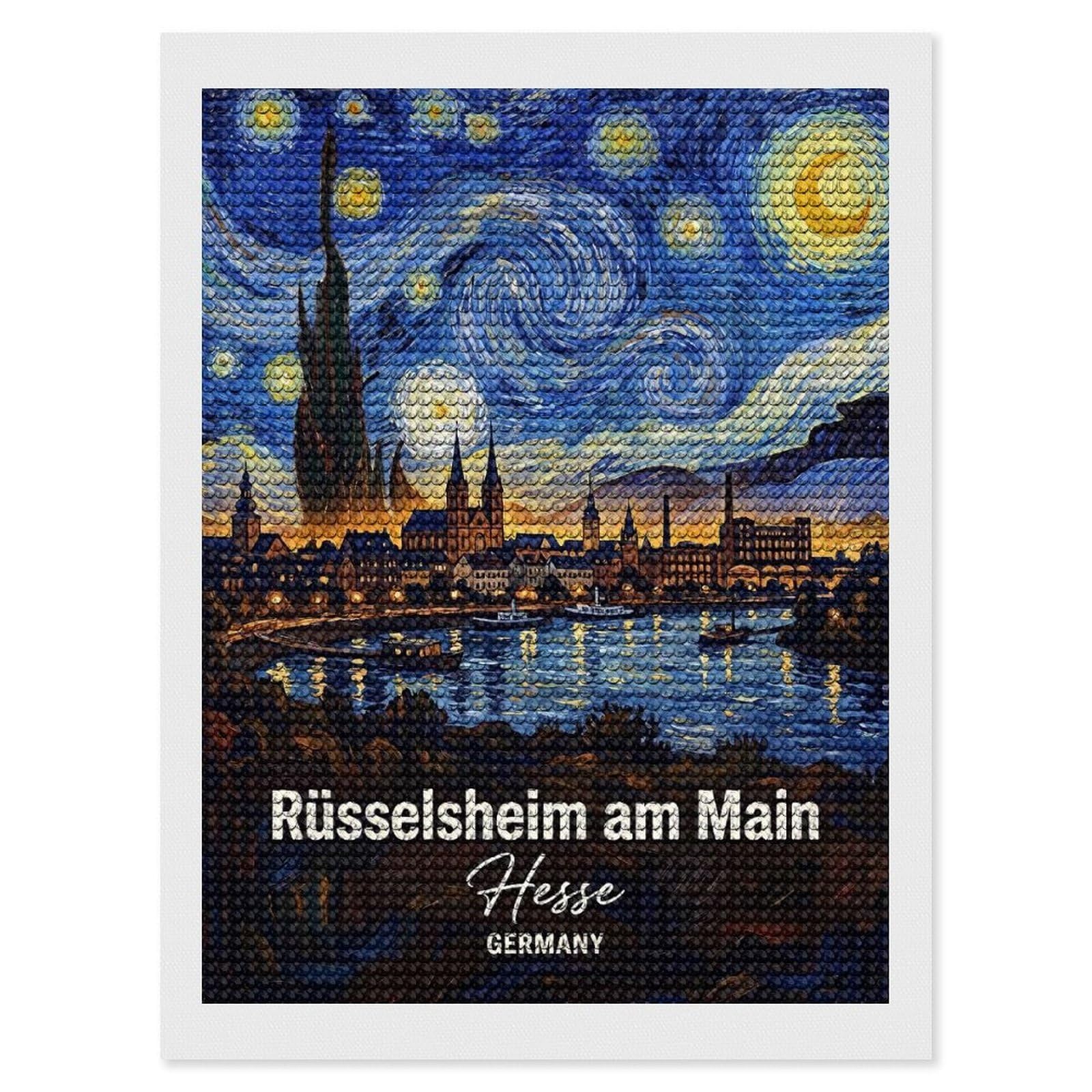 Junmoney Russelsheim Am Main Van Gogh Style Diamond Painting Set 12"x16", for Beginners, Modern Decor, Simple to Start, Gift Idea, Pleasing Wall Art Project
